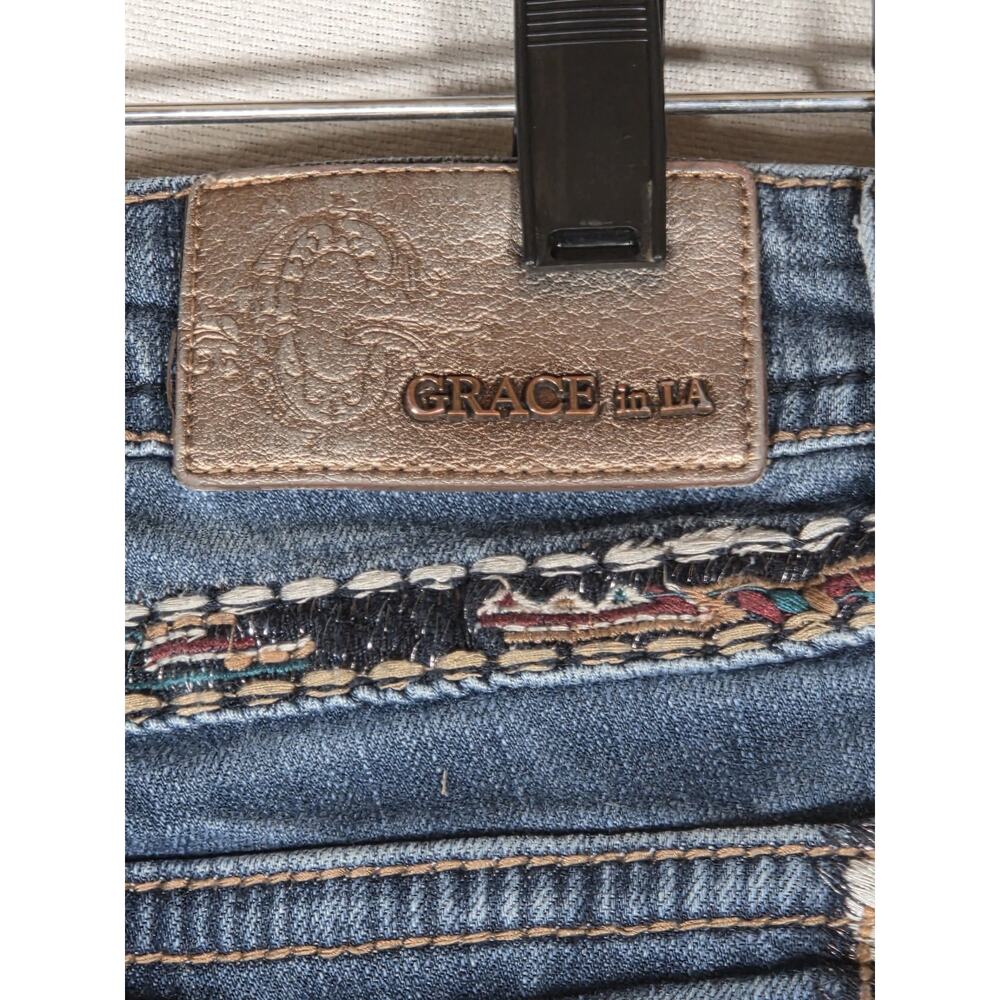Grace In LA Jeans Size 31 Womens Bootcut Blue Easy Fit Embellished Y2K - Picture 9 of 11